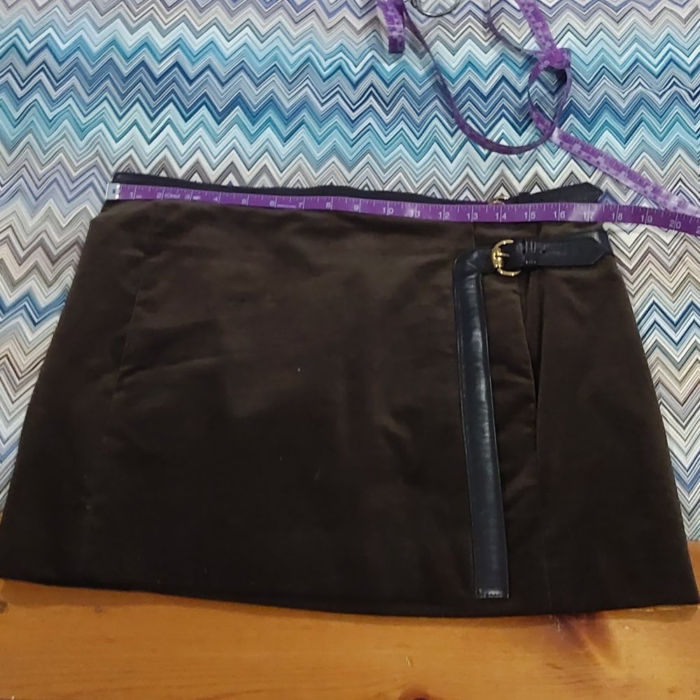 Gucci Brown Velvet & Leather Mini Wrap Skirt Sz 46